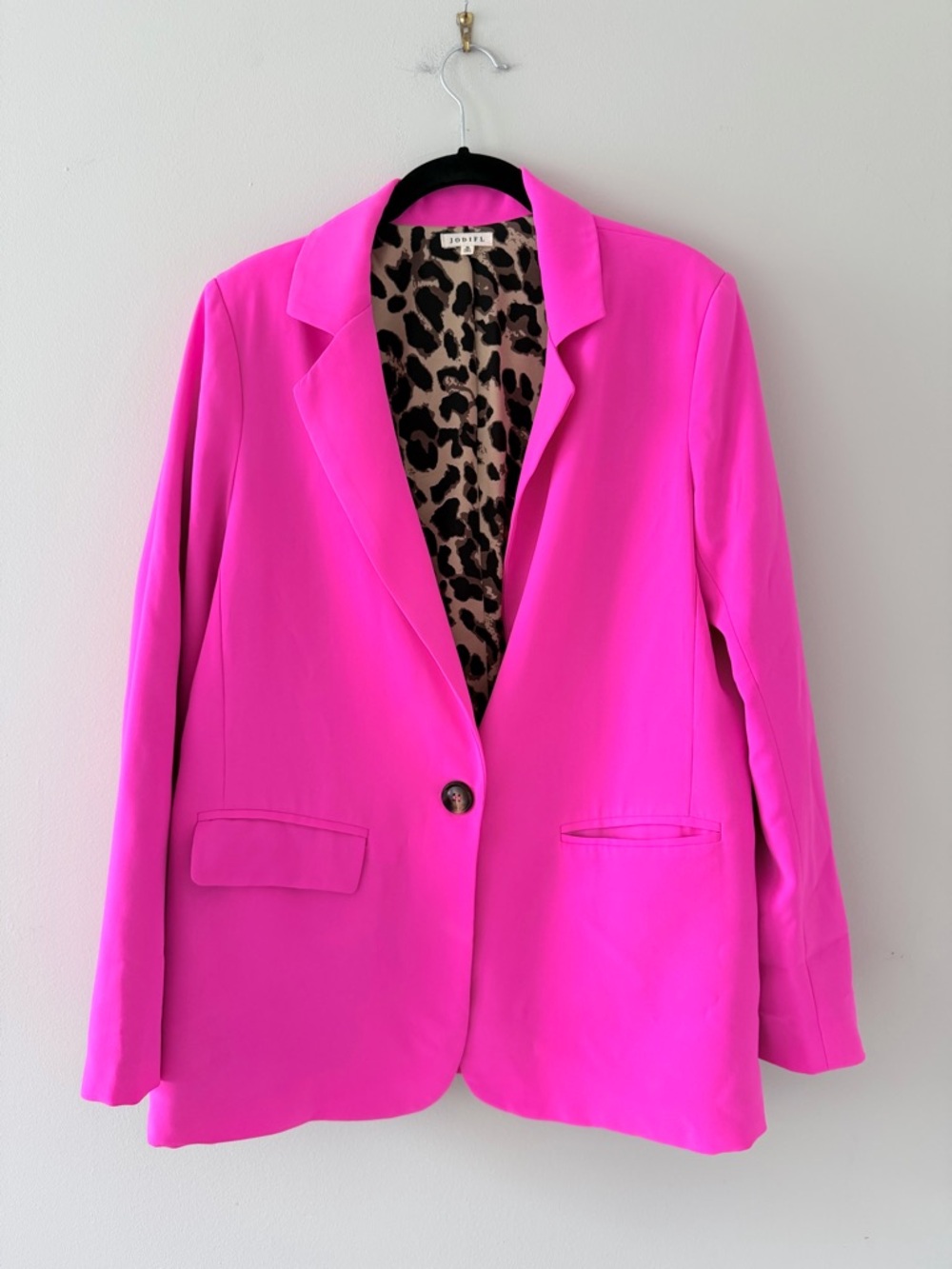 Fuchsia Women's Blazer with Leopard Lining - Picture 2 of 4